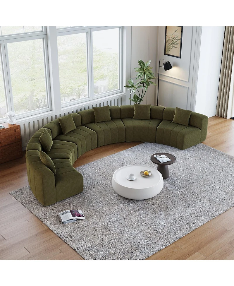 Streamdale Furniture Chenille Curved Sectional Sofa with 6 Pillows, Modular Semi-Circular Sofa for Any Room