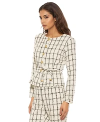 Alexia Admor Women's Arjun Plaid Long Sleeve Scoop Neck Sweater Jacket