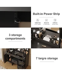 gaomon “Black Led Vanity Desk with Mirror, Adjustable Brightness & Open Shelves”