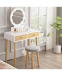 gaomon Vanity Desk with Stool, Makeup Vanity Desk with Touch Light Mirror