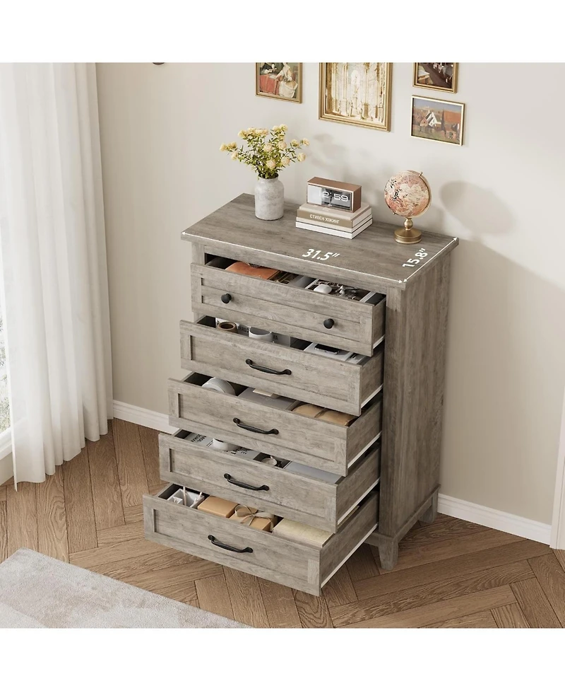 gaomon 5-Drawer Tall Dresser for Bedroom, 41.3" Vertical Wooden Storage Chest