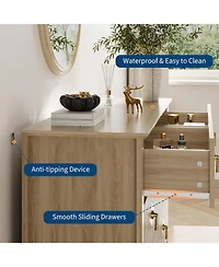 gaomon 47" Wide Fluted Dresser, 6 Drawer Modern Wood Storage Chest for Bedroom or Living Room