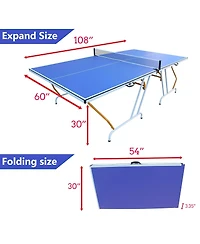 Baofuwish 9 Ft Blue Regulation Size Portable Table Tennis Table Foldable Ping Pong Set with Net Paddles for Indoor Family Game Room