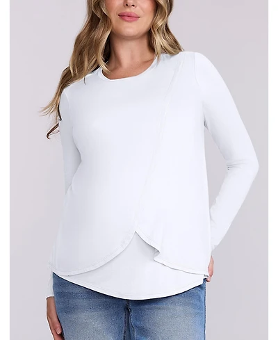 Motherhood Maternity Women's Crewneck Long Sleeve Draped Nursing Tee
