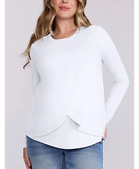 Motherhood Maternity Women's Crewneck Long Sleeve Draped Nursing Tee