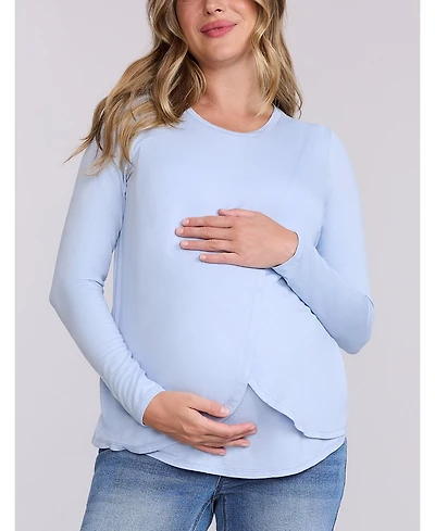 Motherhood Maternity Women's Crewneck Long Sleeve Draped Nursing Tee