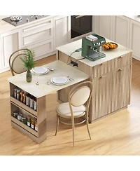 Streamdale Furniture Fluted Kitchen Island with Extendable Dining Table, Power Outlet & Storage