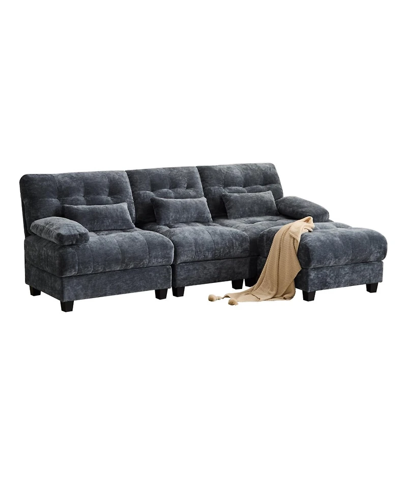 Streamdale Furniture 93" 3+1 Seater Sofa Ottoman, Adjustable Backrest, 350lb/Seat, Chenille