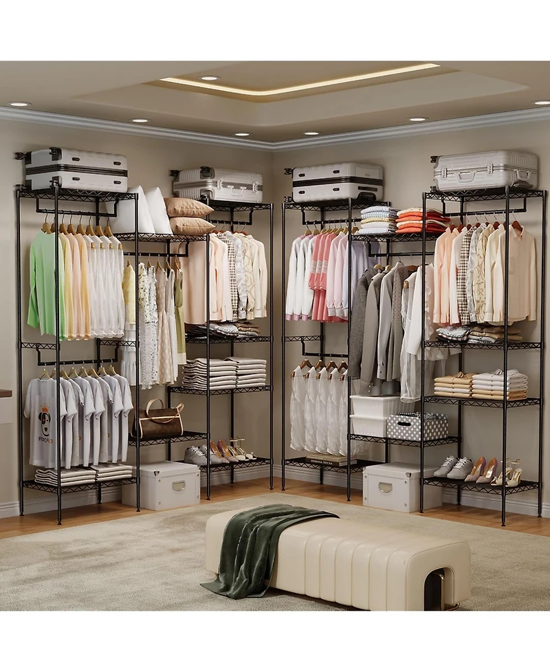 gaomon Metal Clothing Rack with 8 Adjustable Shelves and 4 Hanging Rods, Freestanding Garment Rack Organizer