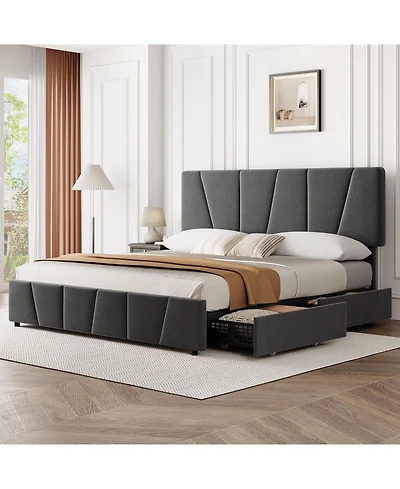 gaomon Bed Frame with Adjustable Headboard and 4 Storage Drawers, Soft Upholstered Platform Frames Wooden Slats Support