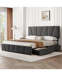 gaomon Bed Frame with Adjustable Headboard and 4 Storage Drawers, Soft Upholstered Platform Frames Wooden Slats Support