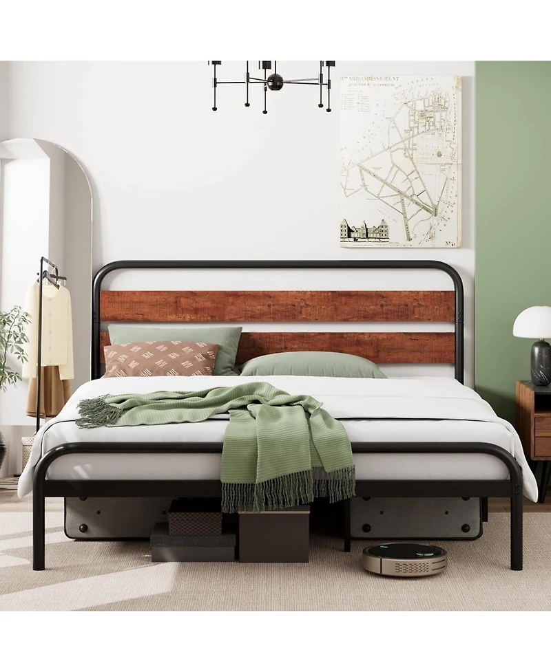 gaomon Platform Bed Frame with Wood Headboard, Heavy Duty Metal Slat Support, Noise Free Design Mattress Foundation
