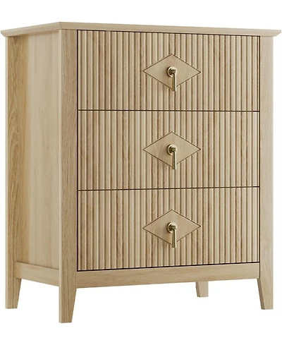 gaomon Wide Fluted Dresser, 3 Drawer Modern Wood Nightstand Chest for Bedroom