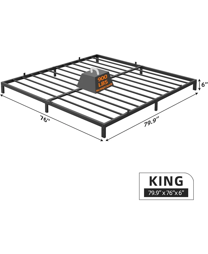 Gaomon 6 Inch King Bed Frame Metal Platform, King Bed Frame with Ample Storage, No Box Spring Needed and Steel Slat Support, Easy Assembly, Black