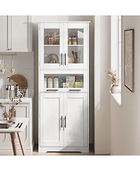 gaomon 67" Tall Bathroom Storage Cabinet with Glass Doors, Adjustable Shelf & Drawer for Small Spaces, White