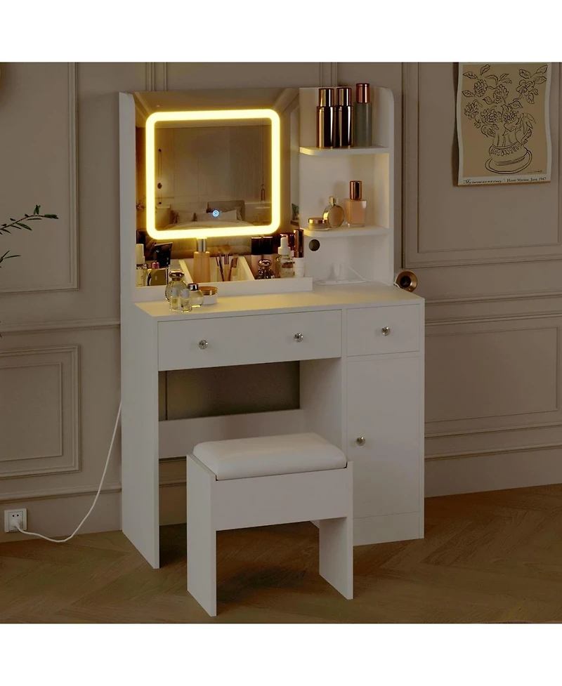 gaomon Vanity Desk with Mirror and Lights, Makeup Desk with 3 Color Lighting Modes, White
