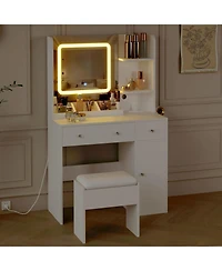 gaomon Vanity Desk with Mirror and Lights, Makeup Desk with 3 Color Lighting Modes, White