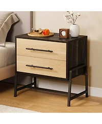 gaomon Farmhouse Nightstand with Drawers, Light Wood Side Table with Metal Legs, Bedside Storage Table, Dark Brown