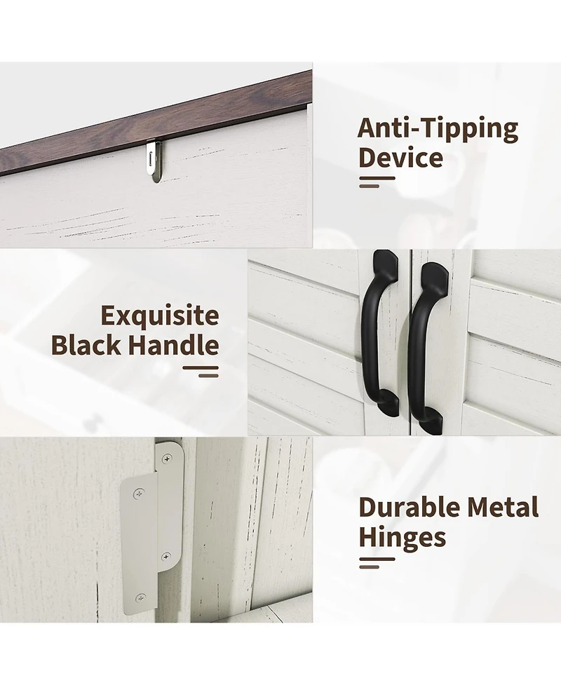 gaomon 72" Farmhouse Coffee Bar Cabinet, Buffet Sideboard with Storage Drawers and Glass Doors for Kitchen or Dining Room, White