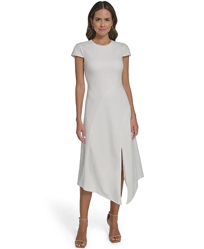 Vince Camuto Women's Scuba Crepe Asymmetric Crewneck Midi Dress