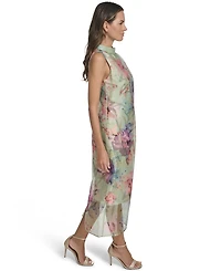 Vince Camuto Women's Printed Overlay Mock Neck Midi Dress