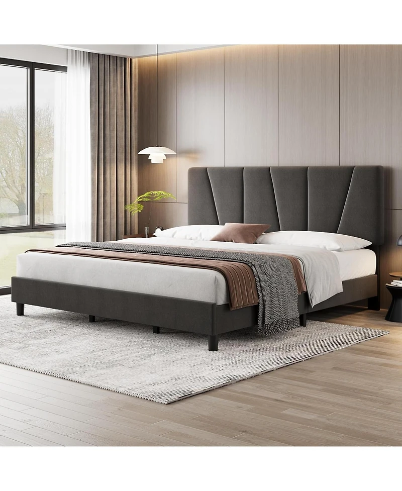 gaomon TrailBlaze Upholstered Bed Frame with Adjustable Headboard Modern Linen Platform Bed with Strong Wooden Slats