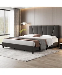 gaomon TrailBlaze Upholstered Bed Frame with Adjustable Headboard Modern Linen Platform Bed with Strong Wooden Slats