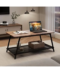 gaomon Coffee Table Industrial Center Table 2-Tier Living Room with Mesh Shelf Rectangle Wood Cocktail Table Metal Frame, Easy to Assemble