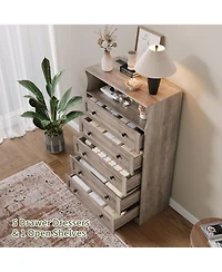 gaomon -Drawer Wooden Dresser with Led Lights & Charging Station