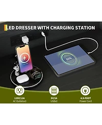 gaomon 9-Drawer Tall Dresser with Rgb Lights & Charging Station, App-Controlled Led Wooden Storage Chest