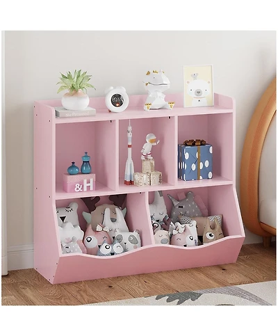 gaomon Kids Toy Storage Organizer with Bookshelf, Wooden Toy Cabinet and Book Rack for Playroom