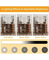 Gaomon Corner Makeup Vanity Desk with Lights and Power Outlet, Rotating Drawers and Adjustable Shelves