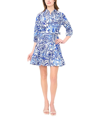 Msk Women's Long-Sleeve Tie-Waist Dress