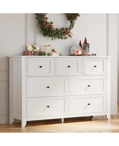 gaomon 7 Drawer Dresser, Modern Wood Chest with Gold Handles and Large Storage for Bedroom or Hallway