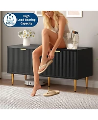 gaomon Shoe Storage Cabinet, Fluted Entryway Bench with 2 Doors for Hallway & Living Room