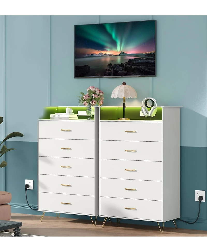 gaomon Modern 5-Drawer Tall Dresser for Bedroom, Wooden Chest with Silent Slides & Water-Resistant Finish