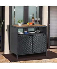 gaomon Outdoor Wicker Storage Cabinet with Shelf, Weather-Resistant Patio Bar Table for Poolside