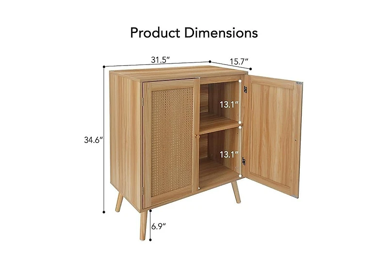 gaomon Rattan Buffet Cabinet with Storage, Farmhouse Sideboard with Adjustable Shelves and Solid Wood Feet, Beige
