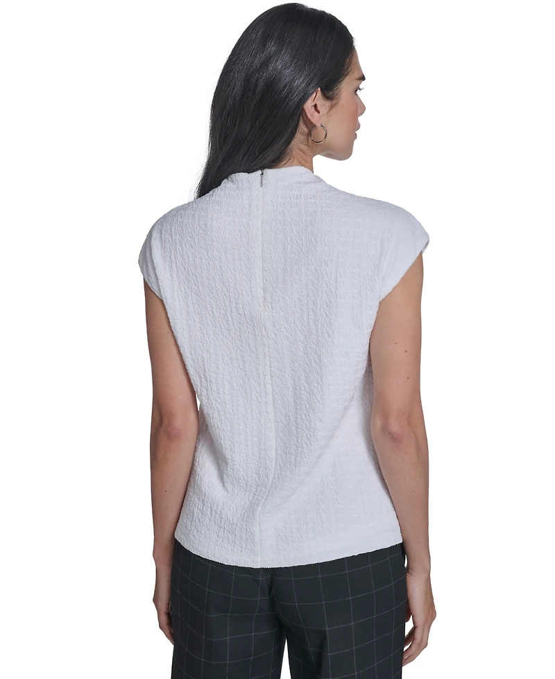Calvin Klein Women's Textured Mock Neck Cap Sleeve Top