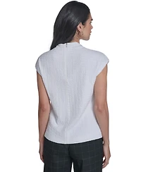 Calvin Klein Women's Textured Mock Neck Cap Sleeve Top