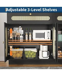 gaomon 60" Rattan Sideboard Cabinet with Adjustable Shelves, Buffet with 2 Drawers and 4 Rattan Doors for Dining Room