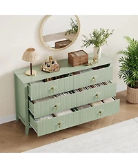 gaomon 54" Wide Fluted Dresser, 6 Drawer Modern Wood Storage Chest for Bedroom or Entryway