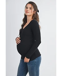Hello Miz Maternity Long Sleeve Ribbed Sweetheart Neck Top