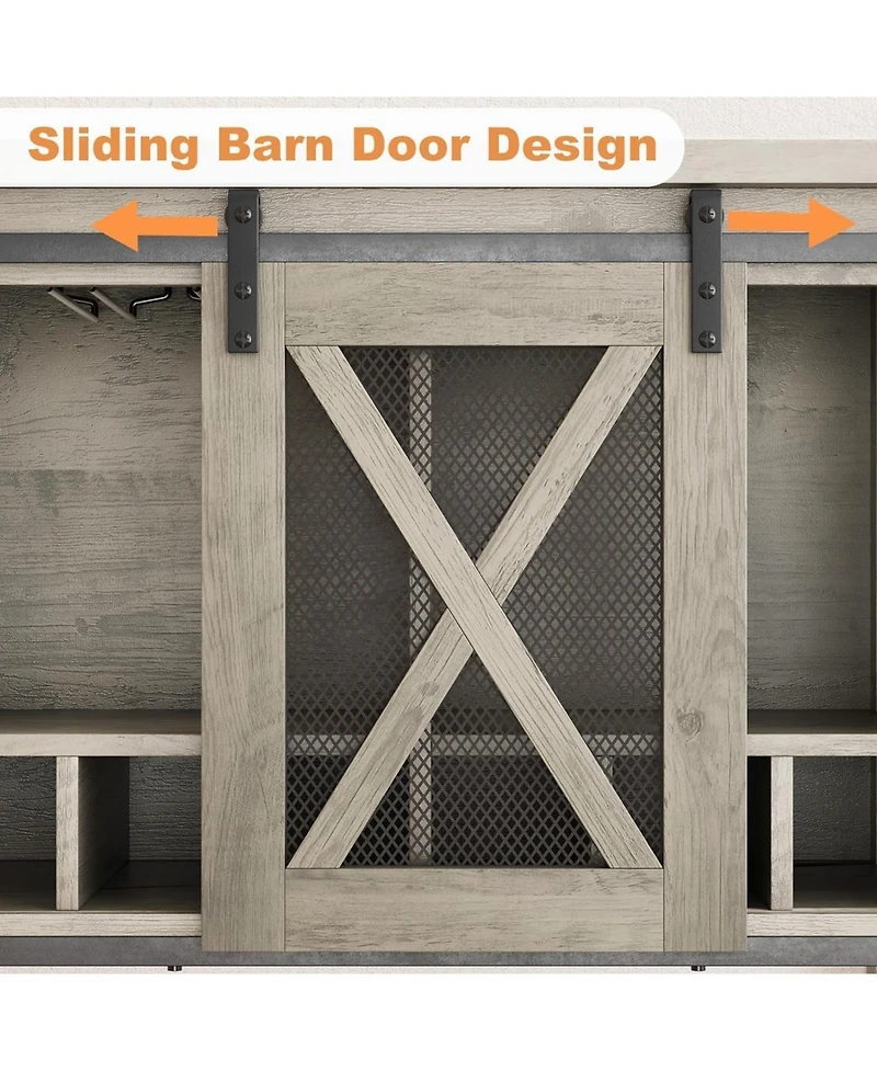 gaomon Farmhouse Coffee Bar Cabinet with Sliding Barn Doors, Wine Rack and Open Storage Shelf for Kitchen and Dining Room