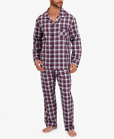 Hanes Men's Woven Button Down Pajama Sleep Set