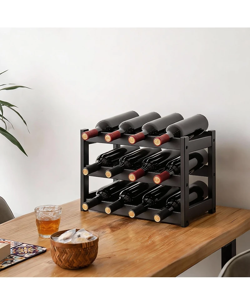 Yigii Bamboo Wine Rack for 12 Bottles - Sturdy, Fresh, Space-saving