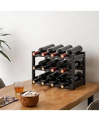 Yigii Bamboo Wine Rack for 12 Bottles - Sturdy, Fresh, Space-saving