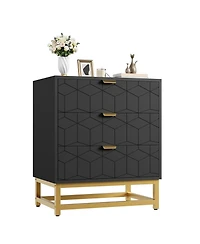 gaomon 3 Drawer Dresser with Metal Legs, Wood Storage Chest Organizer for Bedroom, Living Room, Hallway, Black