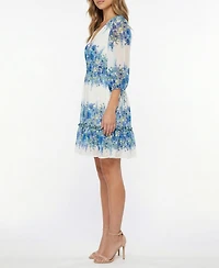 Taylor Petite V-Neck Tie-Sleeve Fit & Flare Chiffon Dress
