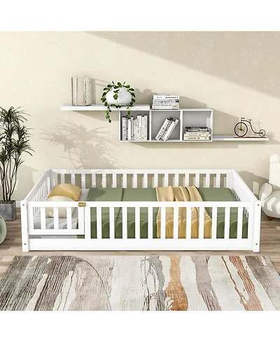 Streamdale Furniture Floor Bed with Fence & Door, Rubber Wood